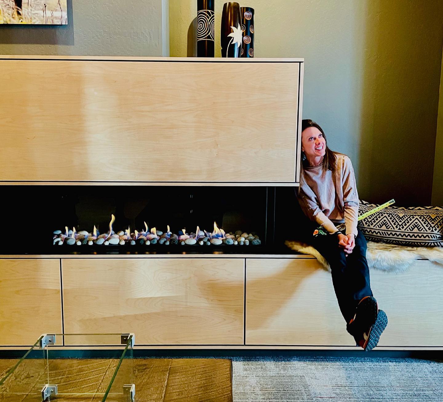 Debating fireplace sizes...doesn’t all this glass look so good?? 51 inches of glass doesn’t seem like too much, does it?? whitefish custom home builder