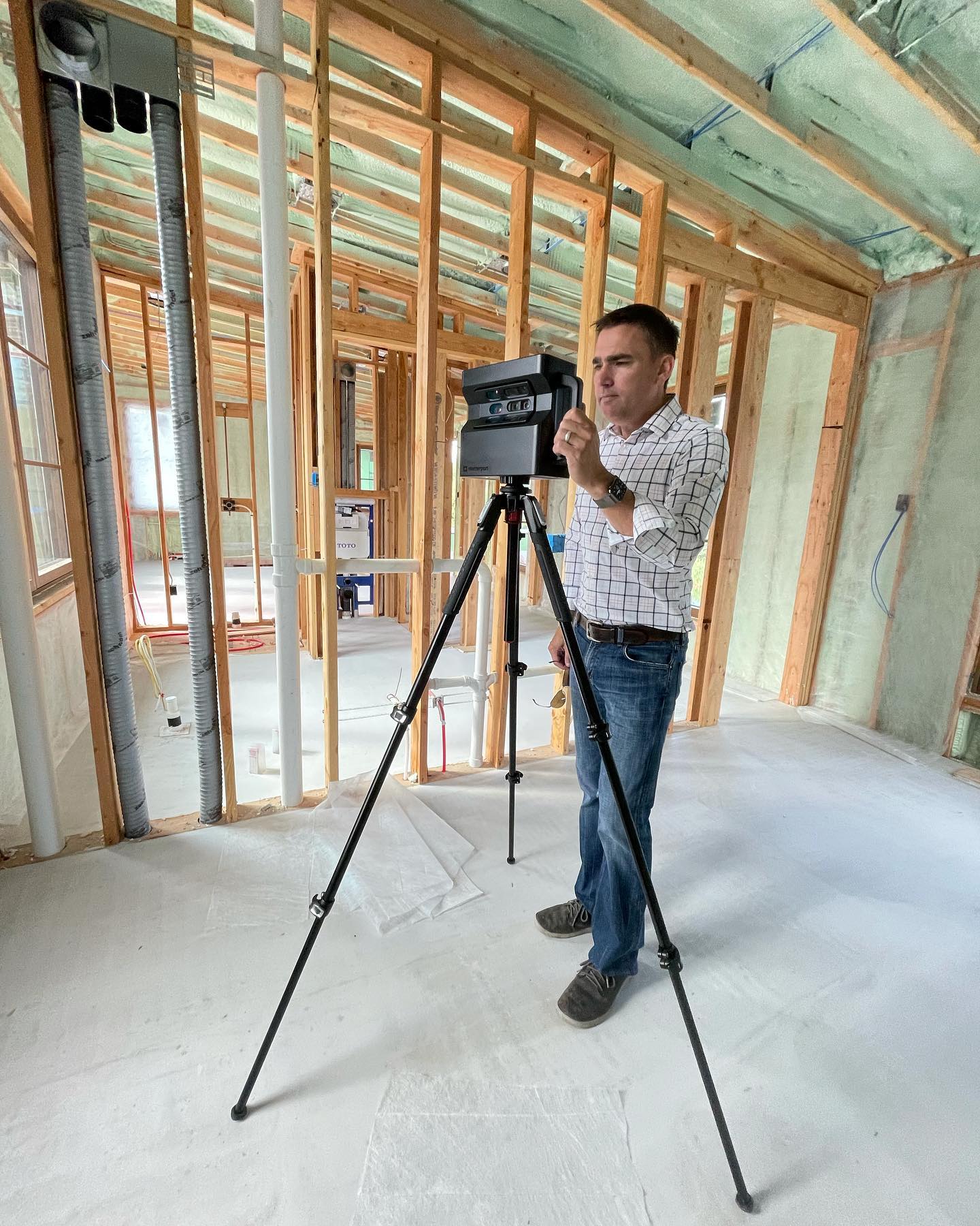 New building tech toy…this camera records 3D images of our construction sites and builds so we can track mechanicals and every single detail for our records…all in one file! whitefish custom home builder