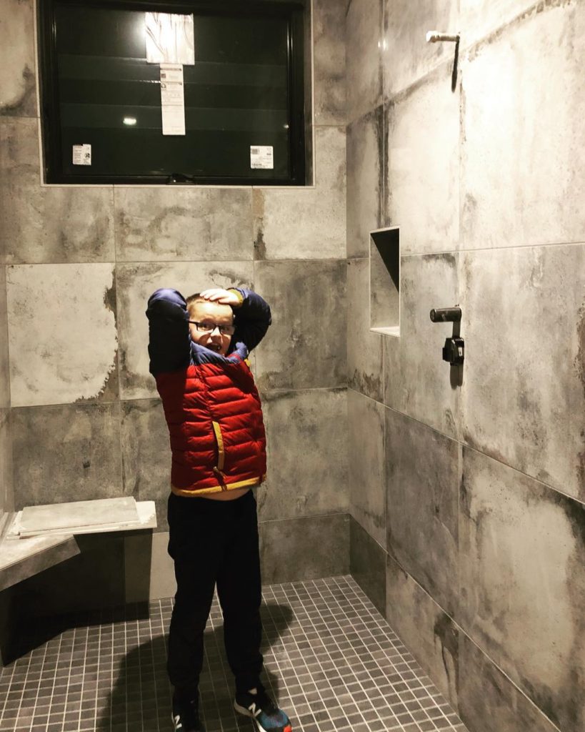 Testing out the world’s biggest shower Whitefish Custom Home Builder