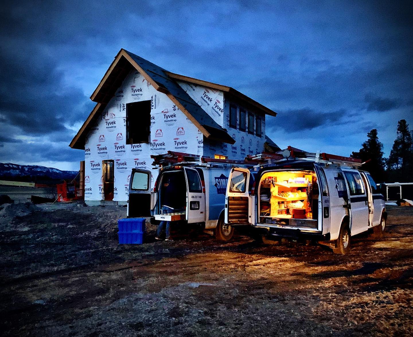 Nothing like finding your rockstar electricians working till dark because they told you’d they’d wire your project in a DAY and wanted to prove it. Mission accomplished. whitefish custom home builder